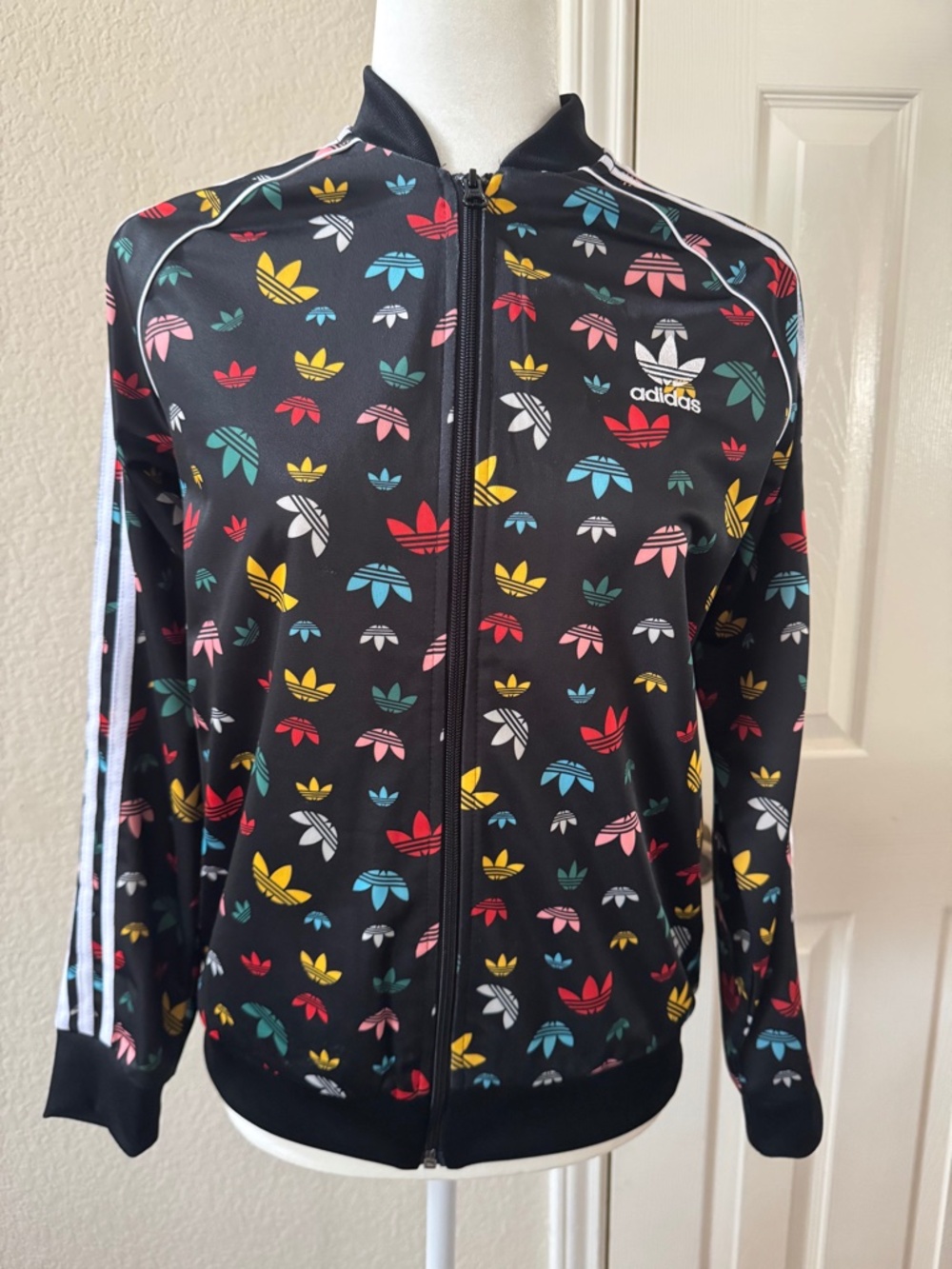 Adidas Originals Trefoil Track Jacket Multicolor Print Zip Up Size L/Y